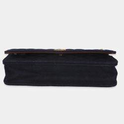 Chanel Navy Blue Quilted Felt Paris-Hamburg Charms Wallet On Chain