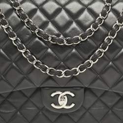 Pre Owned Chanel Black Quilted Lambskin Leather Maxi Classic Double Flap Bag