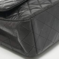 Pre Owned Chanel Black Quilted Lambskin Leather Maxi Classic Double Flap Bag
