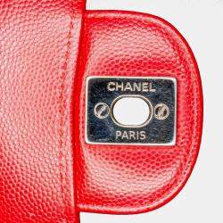 Chanel Red Classic Chevron Caviar Medium  Double Flap Bag