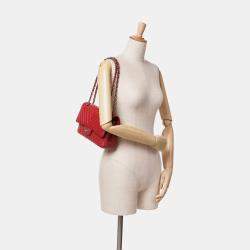 Chanel Red Classic Chevron Caviar Medium  Double Flap Bag