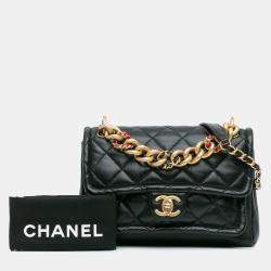 Chanel Black CC Quilted Lambskin Chain Link Flap