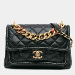 Chanel Black CC Quilted Lambskin Chain Link Flap