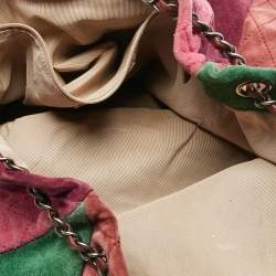 Chanel Multicolor Quilted Suede Patchwork Drawstring Bucket Bag