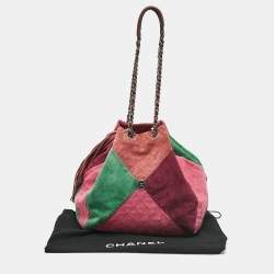 Chanel Multicolor Quilted Suede Patchwork Drawstring Bucket Bag