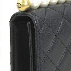 Pre Owned Chanel Black/Off-White Leather Chic Pearl Shoulder Bag