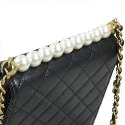 Pre Owned Chanel Black/Off-White Leather Chic Pearl Shoulder Bag