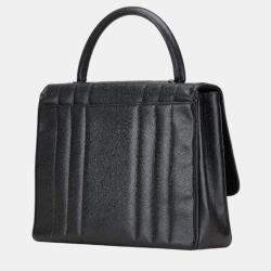 Pre Owned Chanel Black Leather Vertical Quilt Top Handle Bag