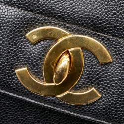 Pre Owned Chanel Black Leather Vertical Quilt Top Handle Bag