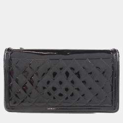 Pre Owned Chanel Black Enamel and Leather Boy Shoulder Bag