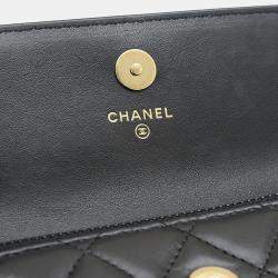 Chanel Black Leather Pearl Chain Wallet