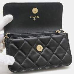 Chanel Black Leather Pearl Chain Wallet