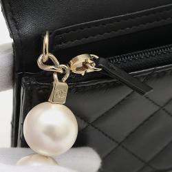 Chanel Black Leather Pearl Chain Wallet