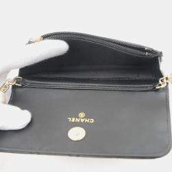 Chanel Black Leather Pearl Chain Wallet