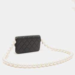 Chanel Black Leather Pearl Chain Wallet