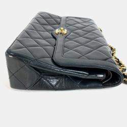 Pre Owned Chanel Black Lambskin Quilted Paris Flap Shoulder Bag
