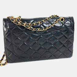 Pre Owned Chanel Black Lambskin Quilted Paris Flap Shoulder Bag