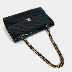 Pre Owned Chanel Black Lambskin Quilted Paris Flap Shoulder Bag