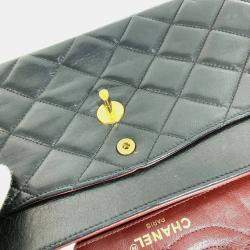 Pre Owned Chanel Black Lambskin Quilted Paris Flap Shoulder Bag