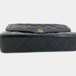 Pre Owned Chanel Black Lambskin Quilted Paris Flap Shoulder Bag