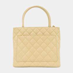 Chanel Light Beige Leather CC Medallion Tote Bag