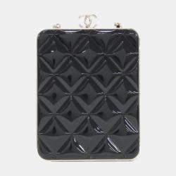 Chanel Black Lambskin Plexi Quilted CC Evening Clutch With Chain 