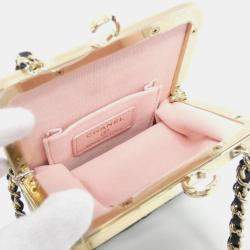 Chanel Black Lambskin Plexi Quilted CC Evening Clutch With Chain 