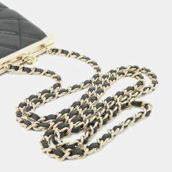 Chanel Black Lambskin Plexi Quilted CC Evening Clutch With Chain 