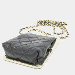 Chanel Black Lambskin Plexi Quilted CC Evening Clutch With Chain 