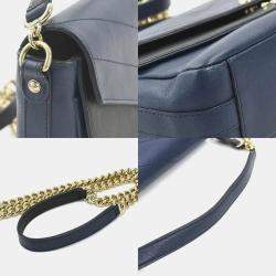 Pre Owned Chanel Blue/Black Quilted Lambskin Leather Small Double Chevron Flap Bag