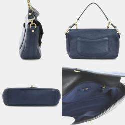Pre Owned Chanel Blue/Black Quilted Lambskin Leather Small Double Chevron Flap Bag
