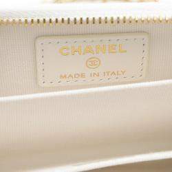 Chanel White Tweed Ribbon Mini Chain Wallet Coin Case 