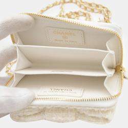 Chanel White Tweed Ribbon Mini Chain Wallet Coin Case 