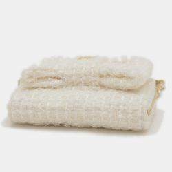 Chanel White Tweed Ribbon Mini Chain Wallet Coin Case 