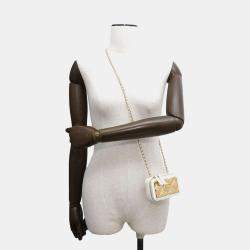 Chanel White Lambskin Quilted Mini Golden Plate Clutch With Chain 