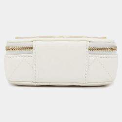Chanel White Lambskin Quilted Mini Golden Plate Clutch With Chain 