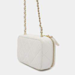 Chanel White Lambskin Quilted Mini Golden Plate Clutch With Chain 