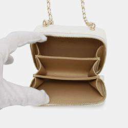 Chanel White Lambskin Quilted Mini Golden Plate Clutch With Chain 