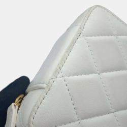 Chanel White Lambskin Quilted Mini Golden Plate Clutch With Chain 