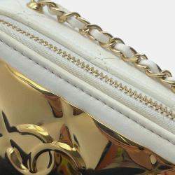 Chanel White Lambskin Quilted Mini Golden Plate Clutch With Chain 