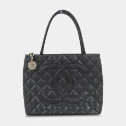 Chanel Black Caviar Leather Medallion Tote Bag 