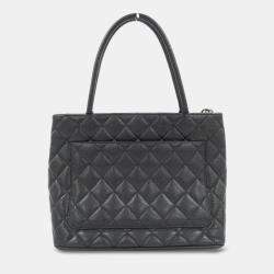 Chanel Black Caviar Leather Medallion Tote Bag 