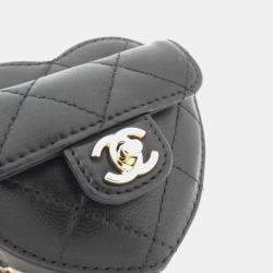 Chanel Black Lambskin Quilted CC In Love Heart Coin Purse With Chain 