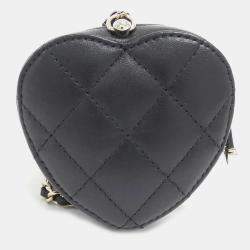 Chanel Black Lambskin Quilted CC In Love Heart Coin Purse With Chain 