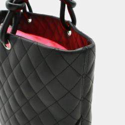 Pre Owned Chanel Black Calfskin Enamel Cambon Line Large Tote Bag 