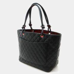 Pre Owned Chanel Black Calfskin Enamel Cambon Line Large Tote Bag 