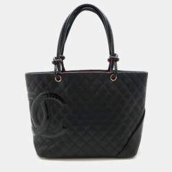 Pre Owned Chanel Black Calfskin Enamel Cambon Line Large Tote Bag 