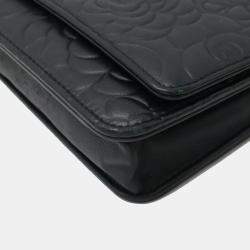 Chanel Black Lambskin Leather Camellia Shoulder Bag  