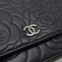 Chanel Black Lambskin Leather Camellia Shoulder Bag  