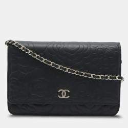Chanel Black Lambskin Leather Camellia Shoulder Bag  